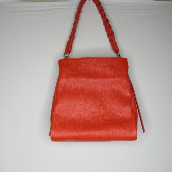 Orange Leather Made In Italy Braided Strap Shoulder Bag Purse - Picture 12 of 12